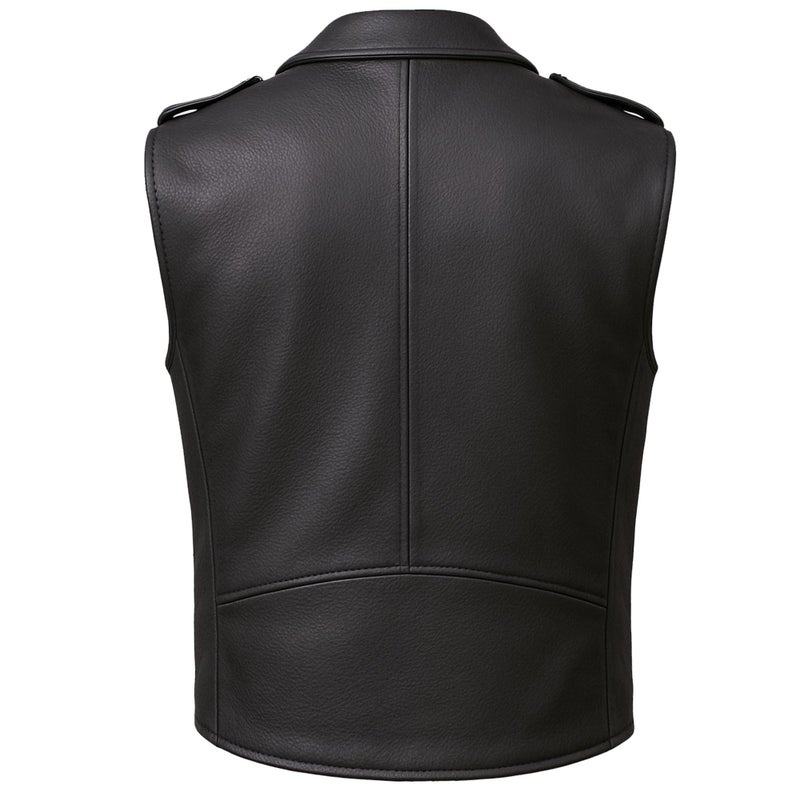 Jackets 4 Bikes Men's Classic Buffalo Leather Motorcycle Biker Vest | Vintage Cruiser Vest for Men, | Stylish Street Club Riding Black XL - Image 2